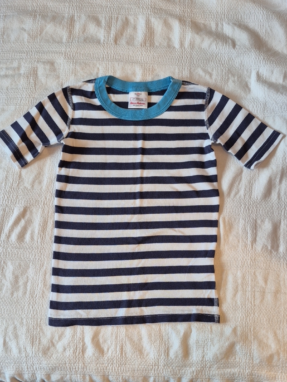 Hanna Andersson boys size 140 or 10 blue & white striped pajama top VGUC